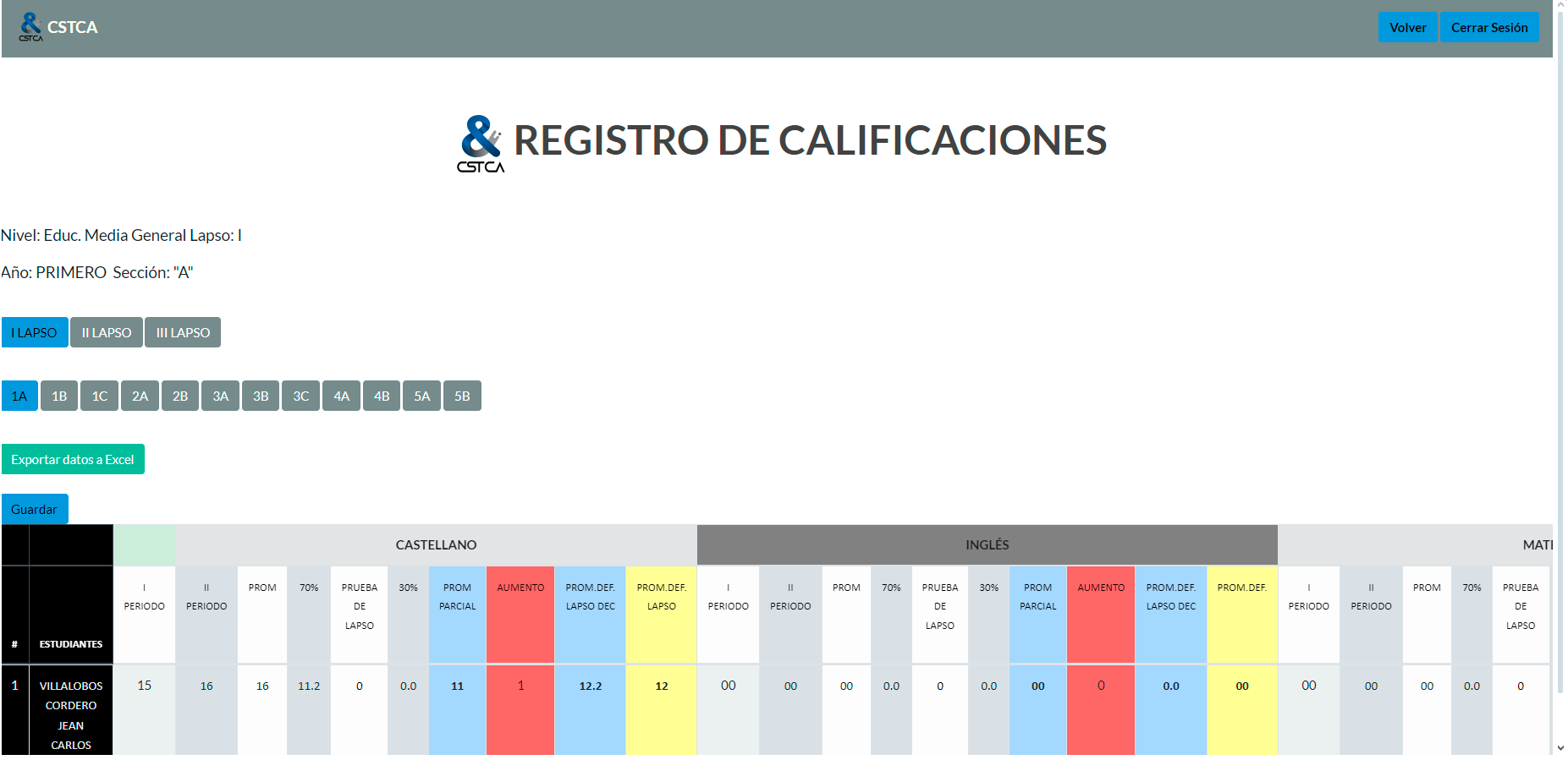 Registro de Calificaciones Educ. Media General